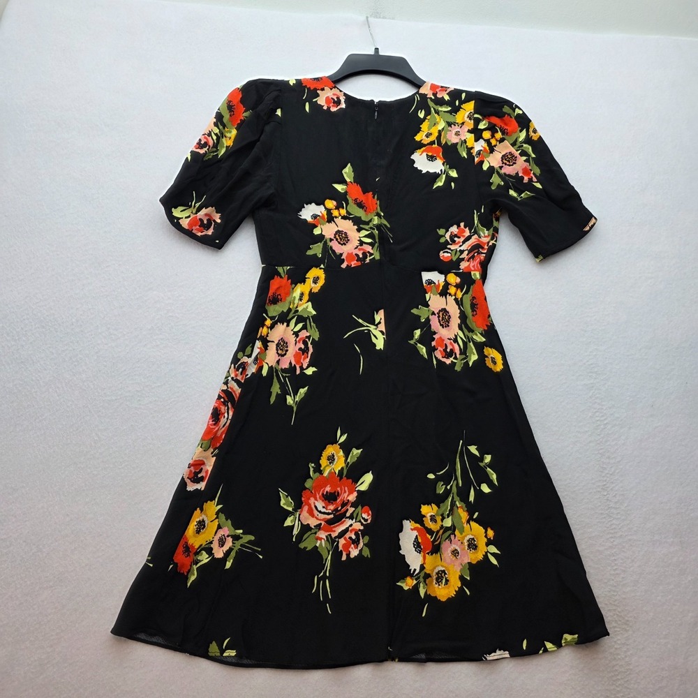 Free People Floral Dress Womens 2 Black 6 Neon Garden Balloon Sleeve V Neck - Picture 2 of 6